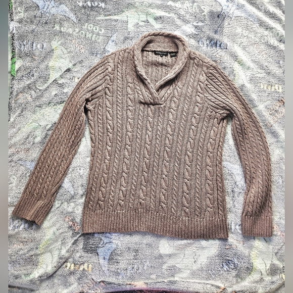 Jeanne Pierre Sweater Women's L Brown Cable Knit 100%Cotton Sweater - Picture 5 of 10